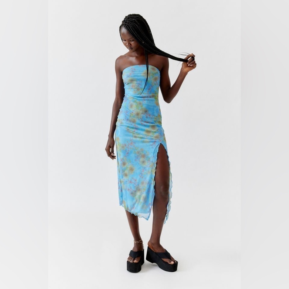 NWOT urban outfitters Samara mesh strapless slit midi dress